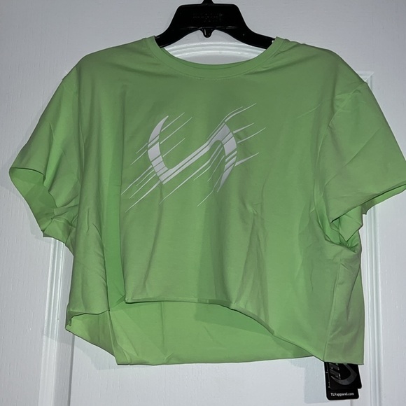TLF Lift Oversized Gym Crop Tee Neon Lime White Large raw edge - Picture 11 of 14